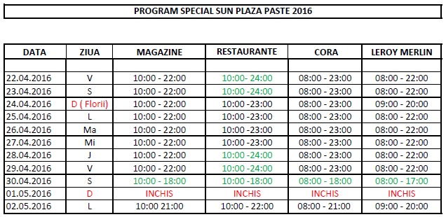 PROGRAM PASTE SUN PLAZA 2016